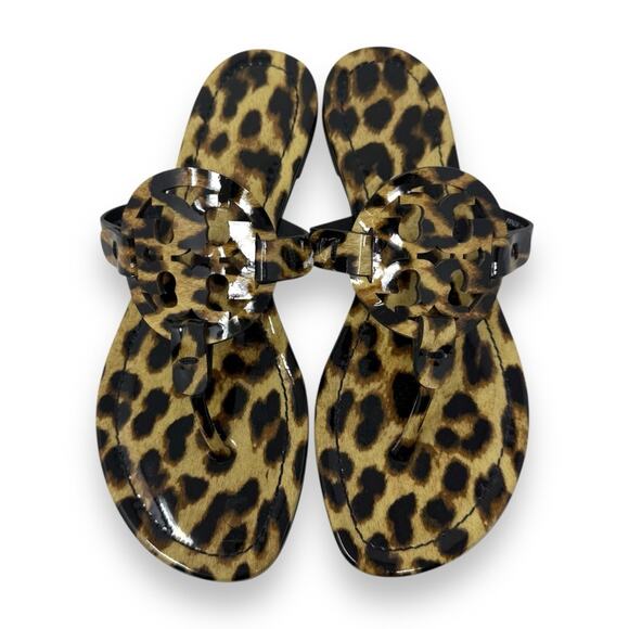 Tory Burch Patent Leather Leopard Slip On Miller Thong Sandal Black 7 Women’s - Picture 2 of 13